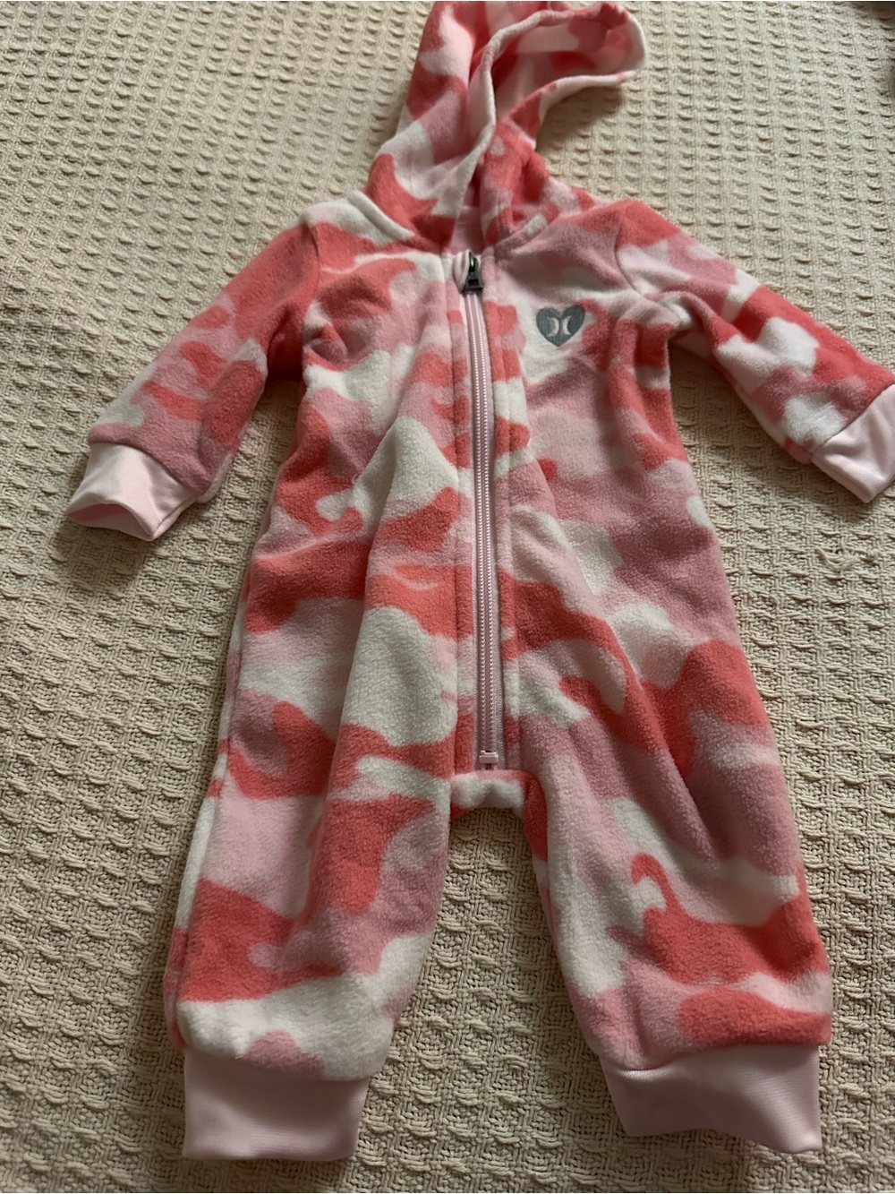 Hurley Pink Camo Hooded Baby One-Piece